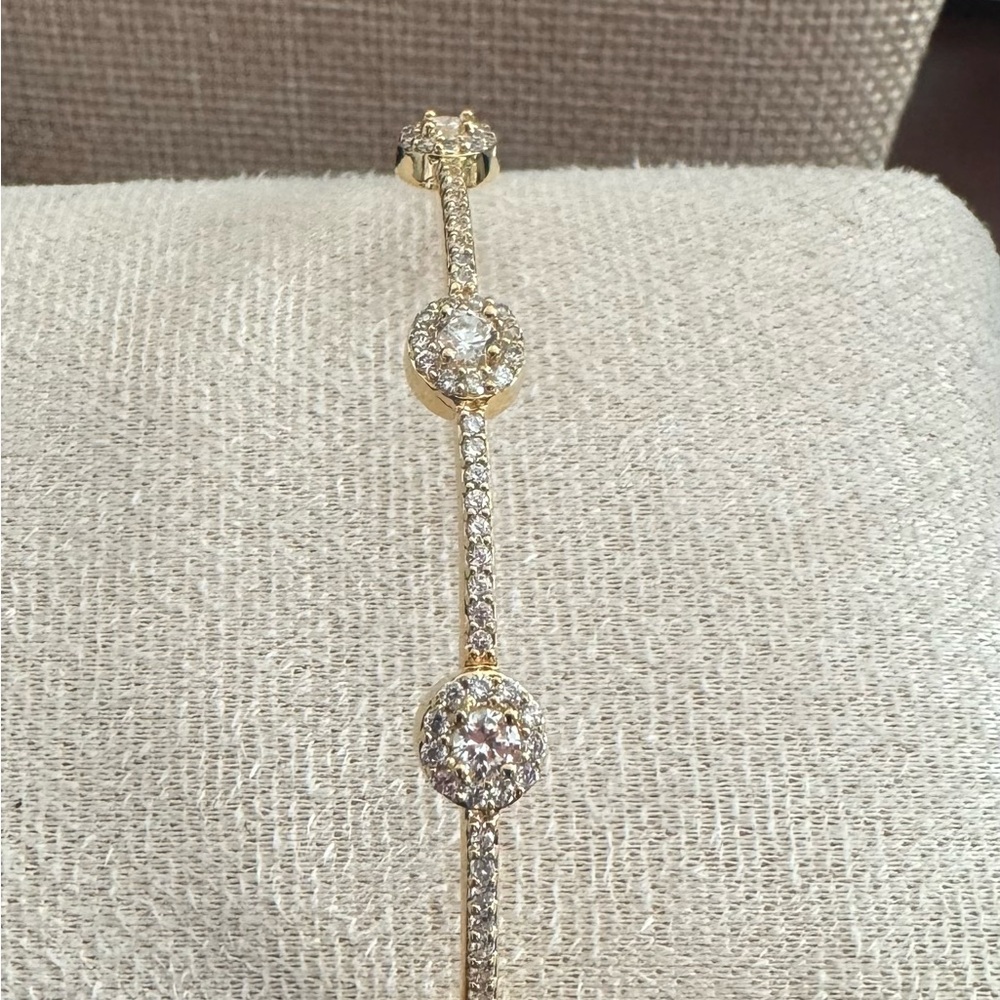 Elegant Gold  Bracelet with Sparkling Round Diamonique Crystal Round Accents - Picture 8 of 13